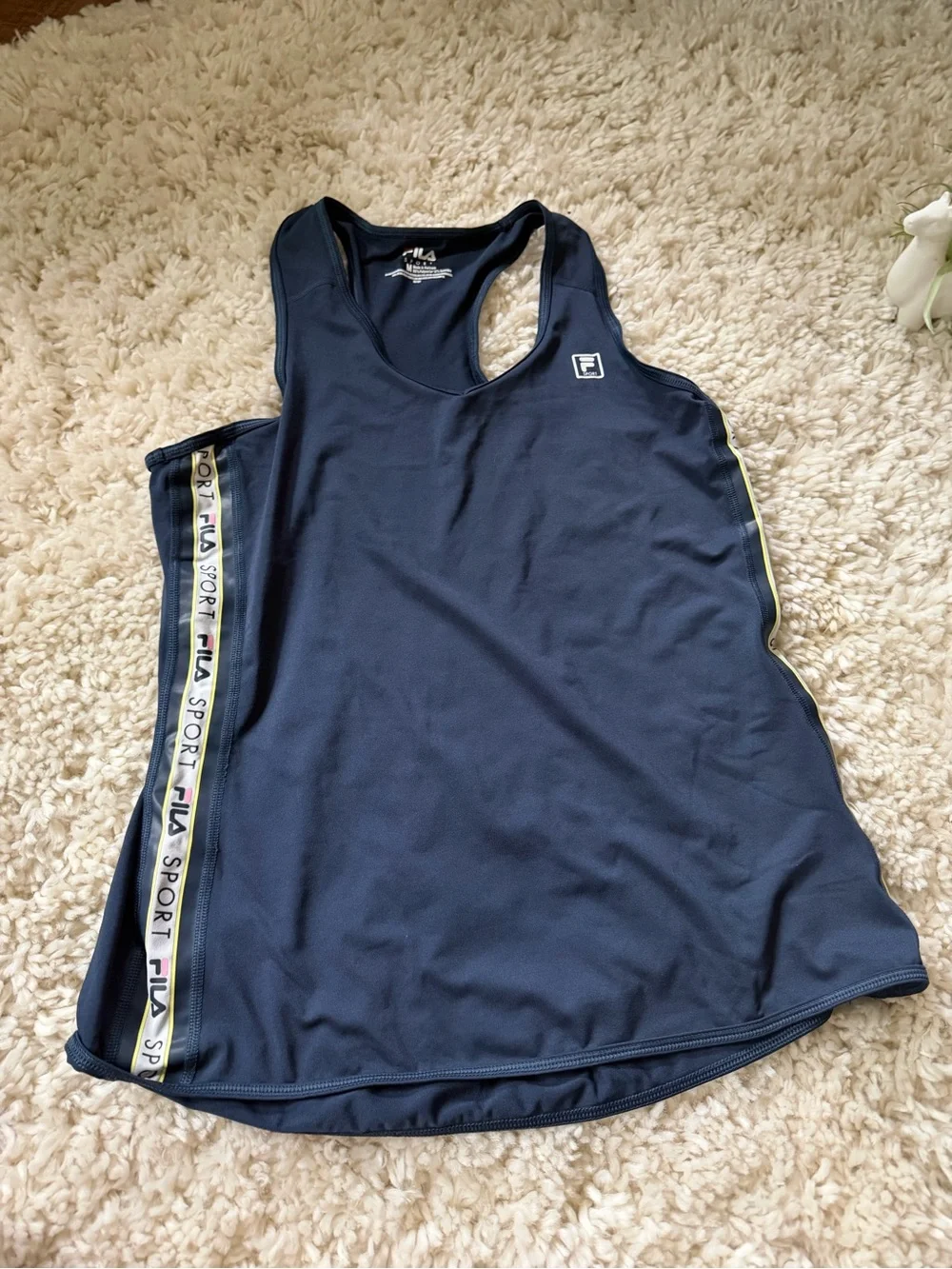 FILA Women's Navy Racerback gym sporty  Tank Top with Branded Side Tape - Picture 2 of 5